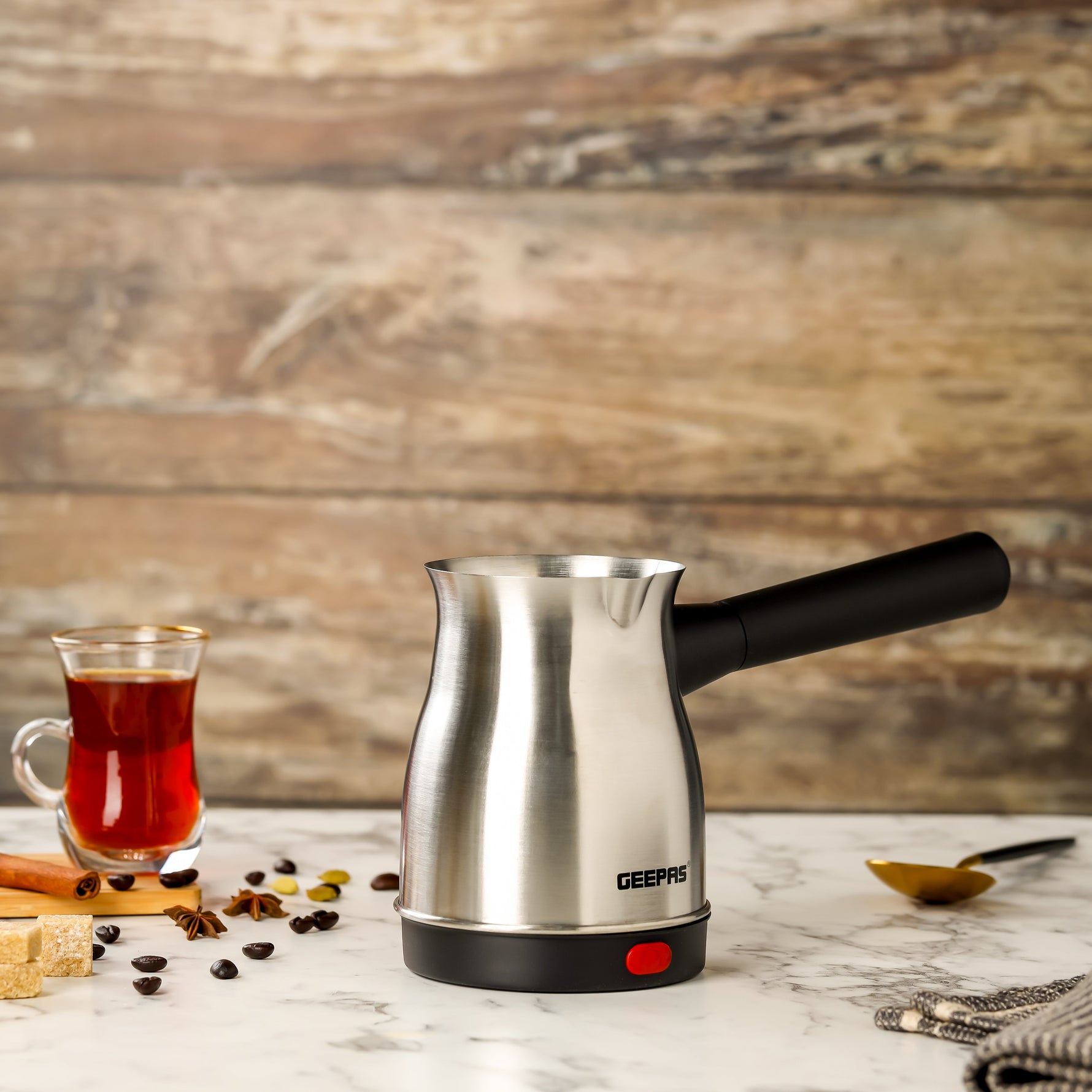 Geepas Electric Turkish Coffee Maker - 0.8L| Stainless Steel | 800W | 360° Rotation | Non-Automatic Cut-Off| Perfect for Boiling Water, Milk