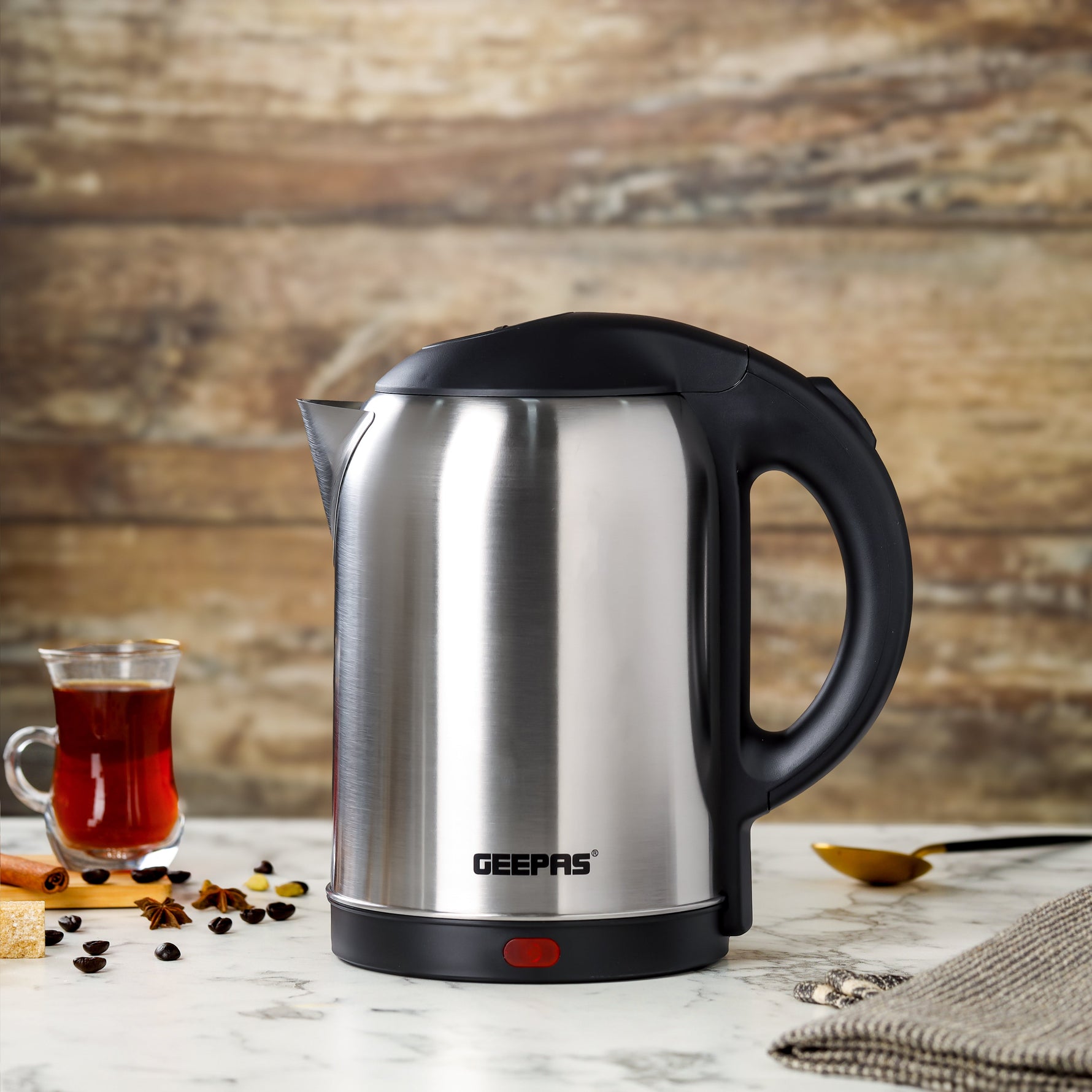 Geepas Stainless Steel Electric Kettle | 2L Large Capacity | 1800W High Power Fast Boiling | Automatic Shut-Off | Boil-Dry Protection | Durable Design
