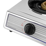 Geepas Stainless Steel Gas Cooker / Double Cast Iron Burner Stovetop| Low Gas Consumption | Efficient Heating | Auto Ignition System | LPG Stove | Silver