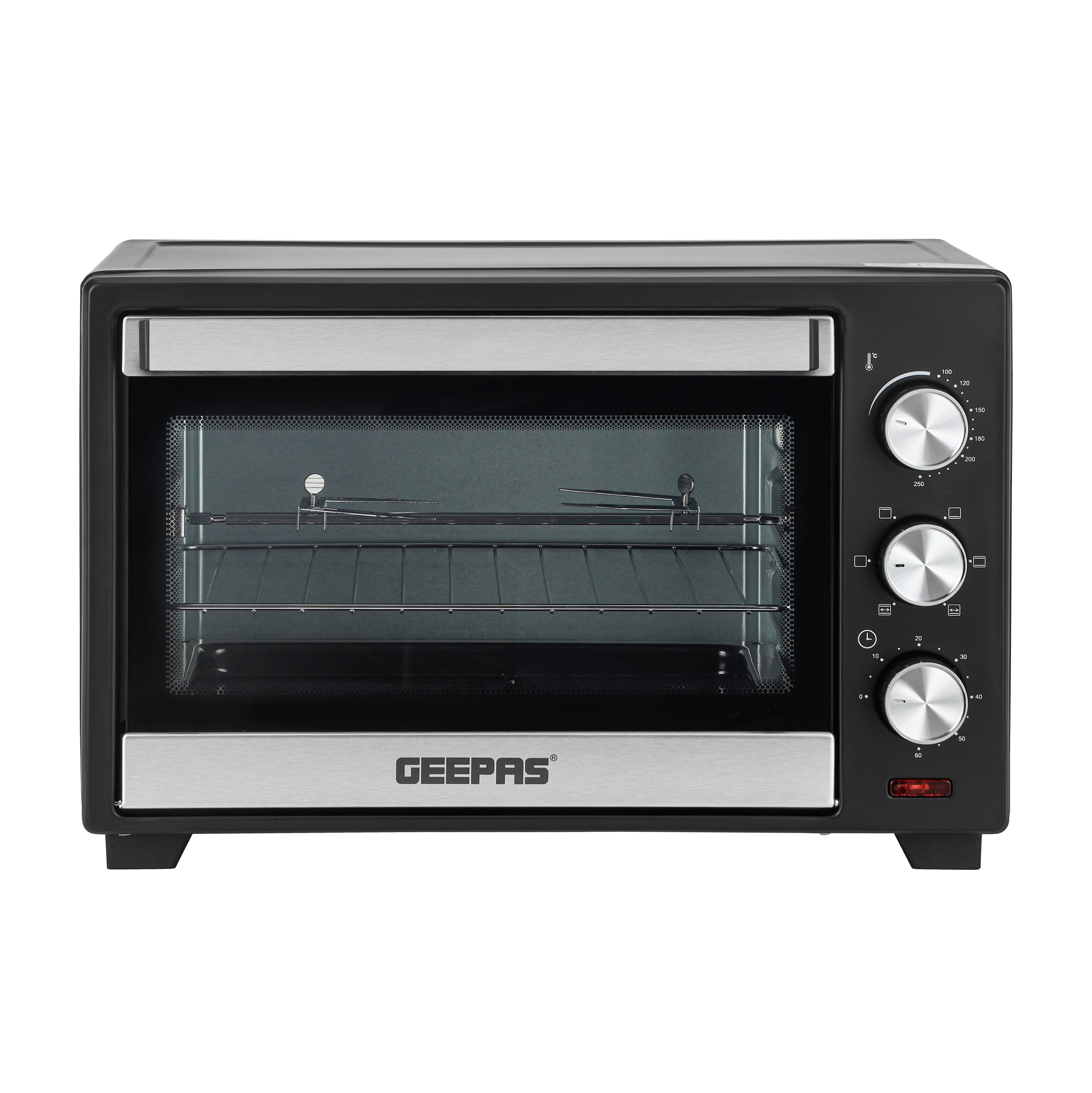 Geepas Electric Oven with Rotisserie | 24L Capacity | 1600W Power | Adjustable Temperature Control | 60-Minute Timer | Perfect for Baking, Grilling, and Roasting