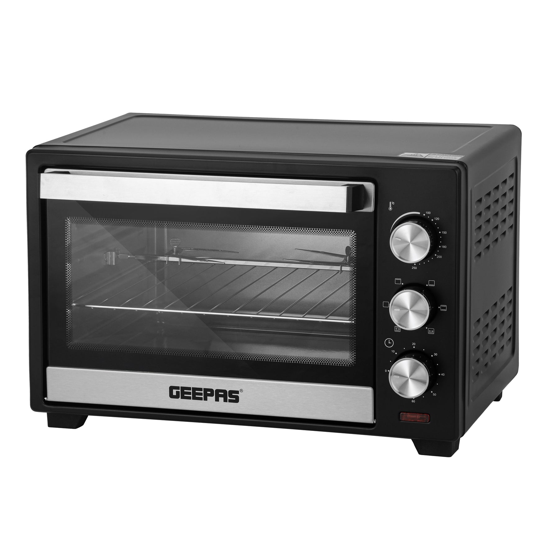 Geepas Electric Oven with Rotisserie | 24L Capacity | 1600W Power | Adjustable Temperature Control | 60-Minute Timer | Perfect for Baking, Grilling, and Roasting