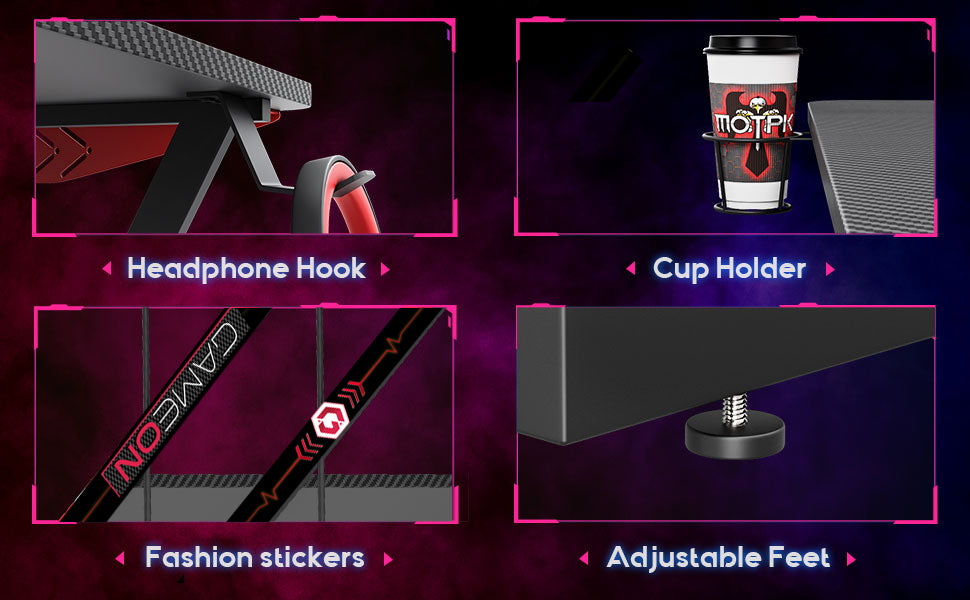 GAMEON L-Shaped Slayer I Series Gaming Desk (Size: 129*129*74cm & Table top 80*46cm) With Headset Hook, Cup Holder & Accessories Stand | Black