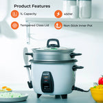 Geepas Multi-Function Rice Cooker | 1L Capacity| Perfect for Cooking, Steaming & Keeping Food Warm | Energy Efficient & Easy to Clean Design