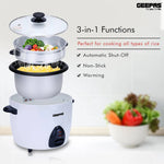 Geepas Automatic Rice Cooker | 1.5L Capacity | 500W Power | 3-in-1 Function Cook, Steam & Keep Warm | Durable Non-Stick Inner Pot