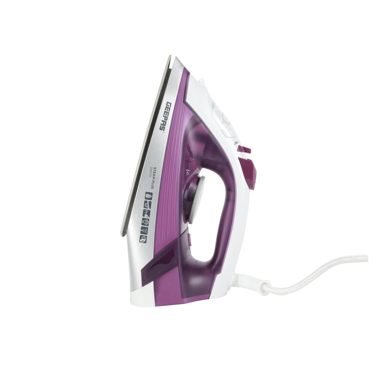 Geepas Ceramic Steam Iron – 2000W Power, 220ml Water Tank, Adjustable Steam Control, 360° Swivel Cord, Self-Cleaning & Anti-Drip Function