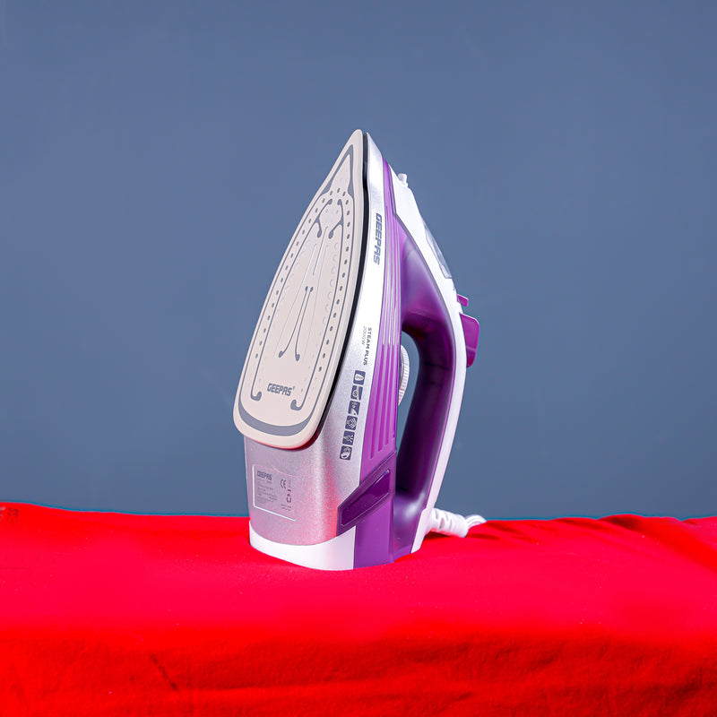 Geepas Ceramic Steam Iron – 2000W Power, 220ml Water Tank, Adjustable Steam Control, 360° Swivel Cord, Self-Cleaning & Anti-Drip Function