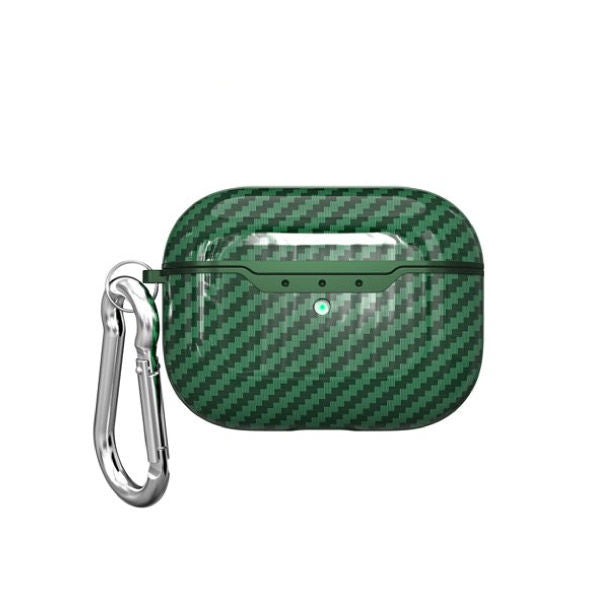 AirPodsPro 2 Carbon Fiber Protective shockproof Case with Carabiner - Green (GT662 GR)