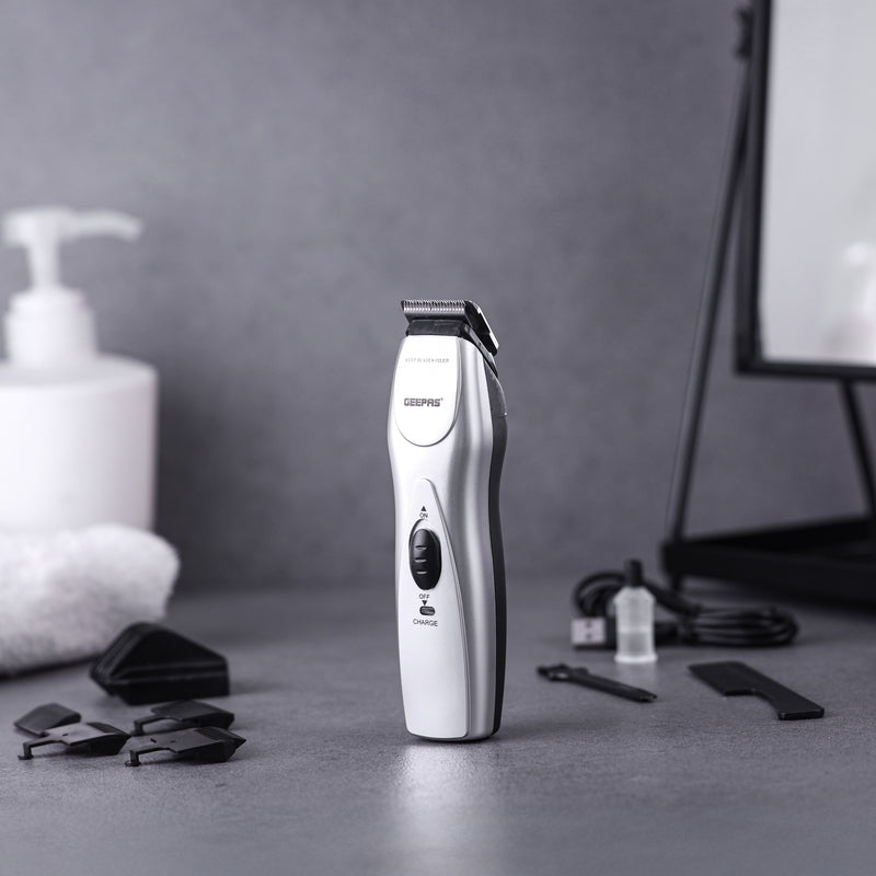 Geepas Rechargeable Hair Trimmer | Chromium Blade, 5-Length Comb, 60-Min Run Time