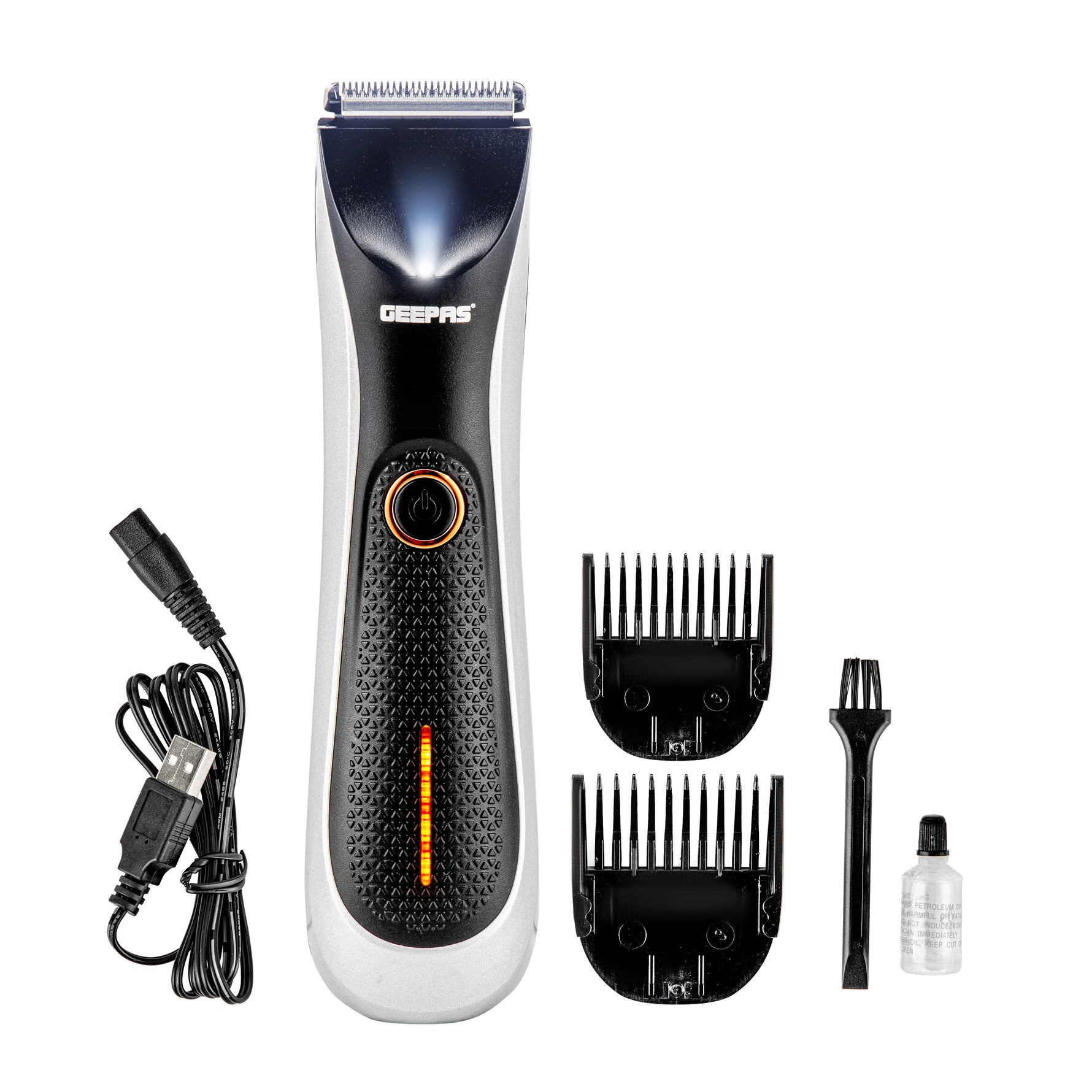 Geepas ProShield 1.0 – Waterproof Cordless Hair & Beard Trimmer, Dual Turbo, LED, USB, Stainless Steel Blades