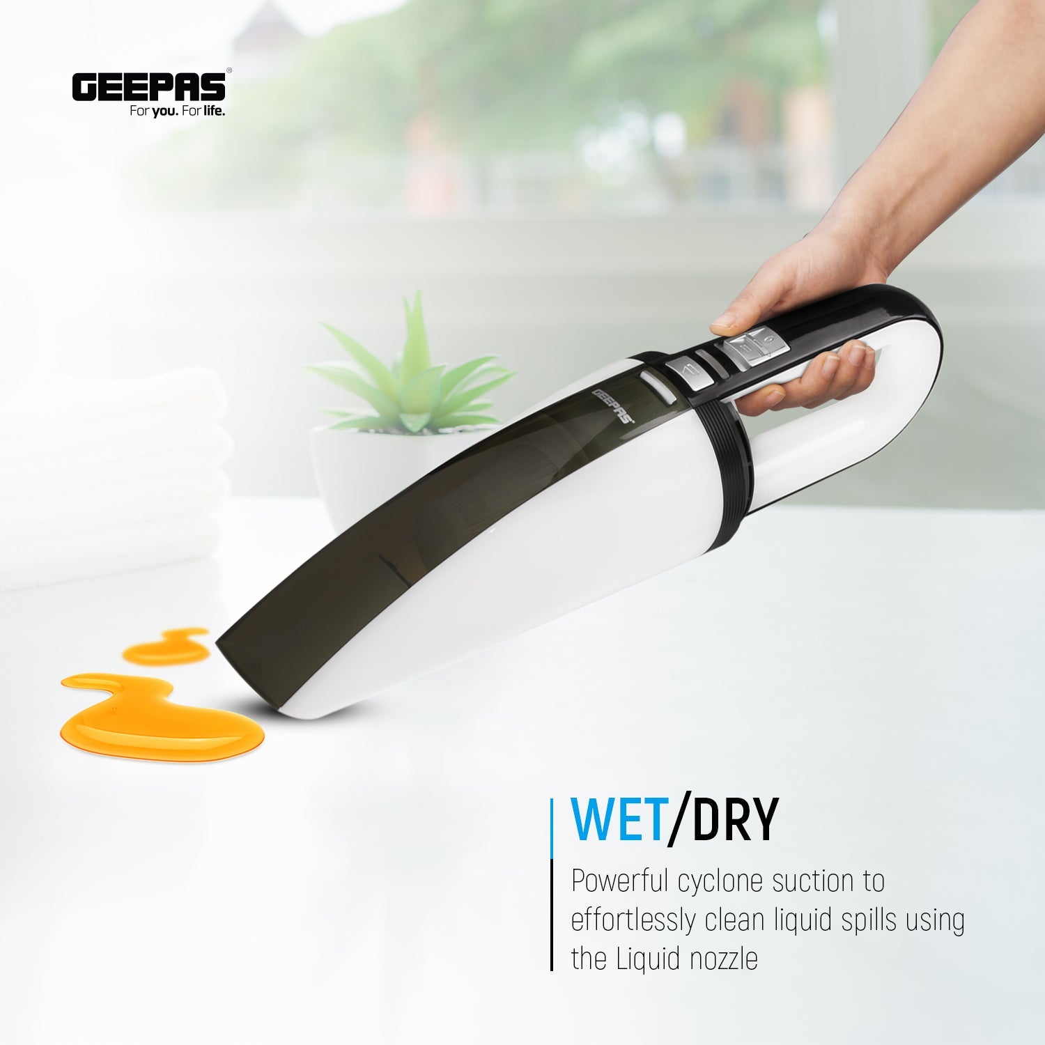 Geepas Wet & Dry Handheld Vacuum – 11.1V Li-ion, 3.5KPA, Double Filter, Low Noise