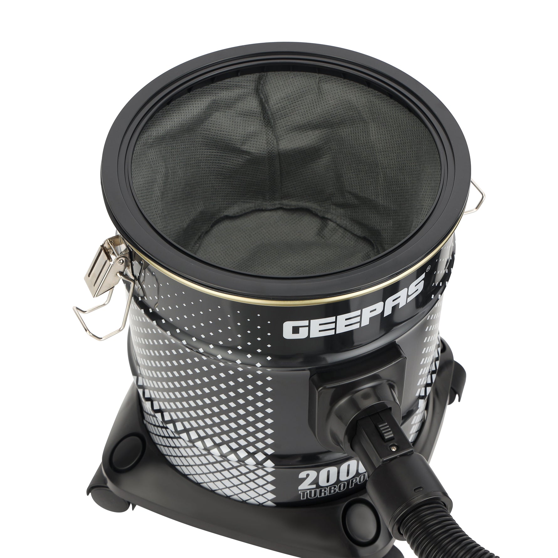 مكنسة برميلية – 2000 واط Geepas ، سعة 18 لتر، جافة ونفخ، جسم مقاوم للصدأ، شفط قوي للتنظيف العميق