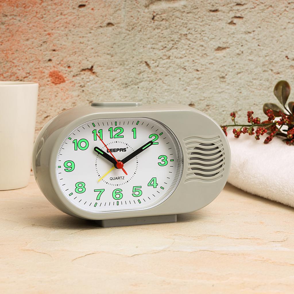 Geepas  Bell Alarm Clock | Analog Alarm Clock, Silent Non-Ticking, Ascending Beep Sounds, Snooze, Light Functions | Perfect for Students