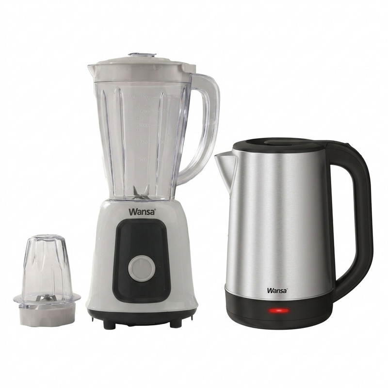 Wansa Kitchen Bundle – 2200W 2L Stainless-Steel Kettle & 400W 1.5L Blender