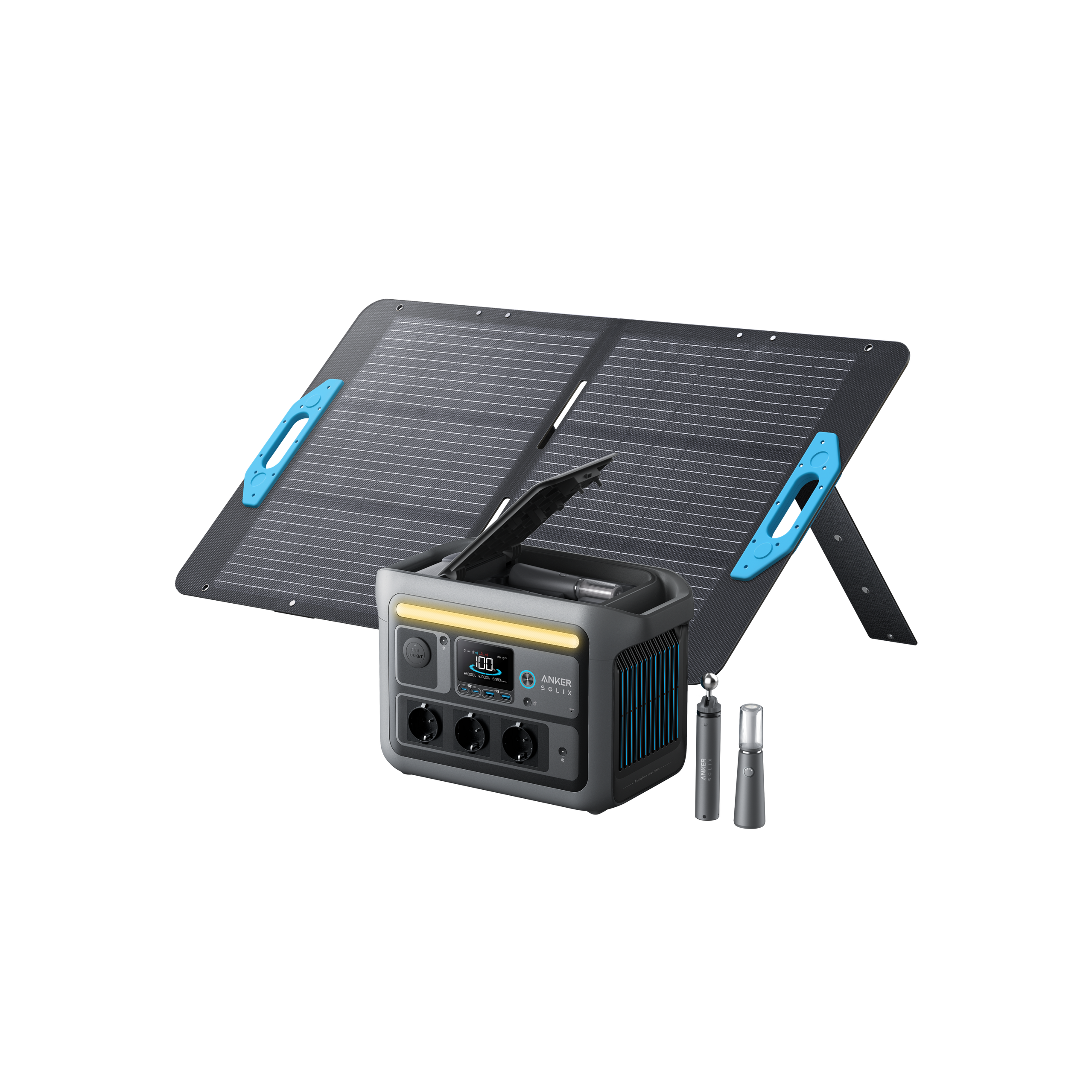 محطة طاقة محمولة Anker SOLIX C800 Plus (1200 واط / 768 واط في الساعة) مع أضواء تخييم