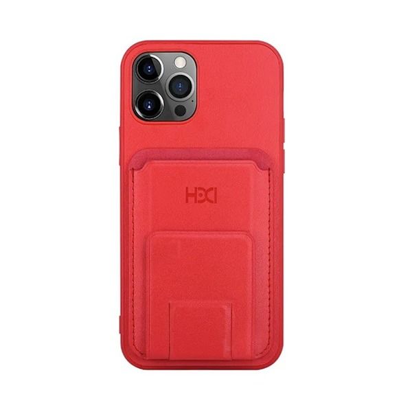 حافظة هاتف HDD رفيعة للغاية لهاتف iPhone 14 Pro مع حامل للبطاقات - أحمر (HBC-021 14 PRO Red)