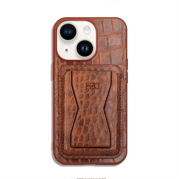 Hdd iPhone 14 Crocodile Genuine Leather Case | Brown