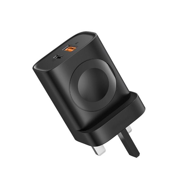 شاحن حائط فائق السرعة من أسلي جلوبال بتقنية  GaN PD,مع شاحن ساعة لاسلكي شحن ثلاثي 20 واط  | أسود