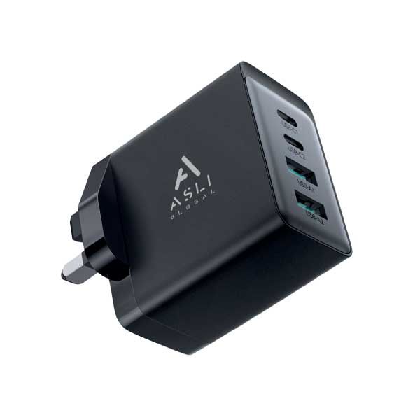 Asli Global Fast Charger 67W GaN Technology - 2 USB & 2 Type-C Ports | Black