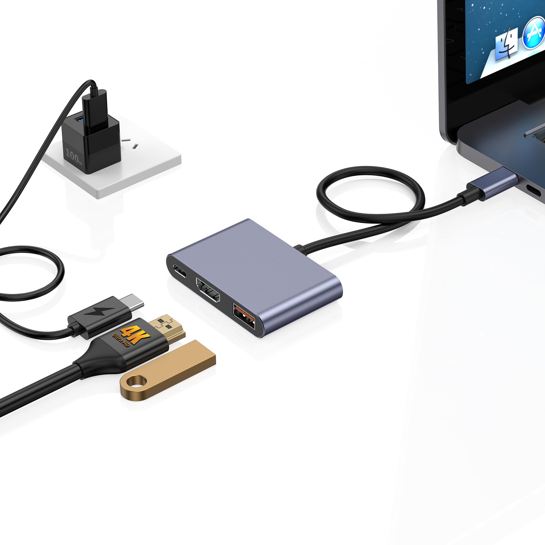 ليزل موزع Hubtrio Nexus من نوع USB-C ثلاثي في واحد لعده منافذ | أسود