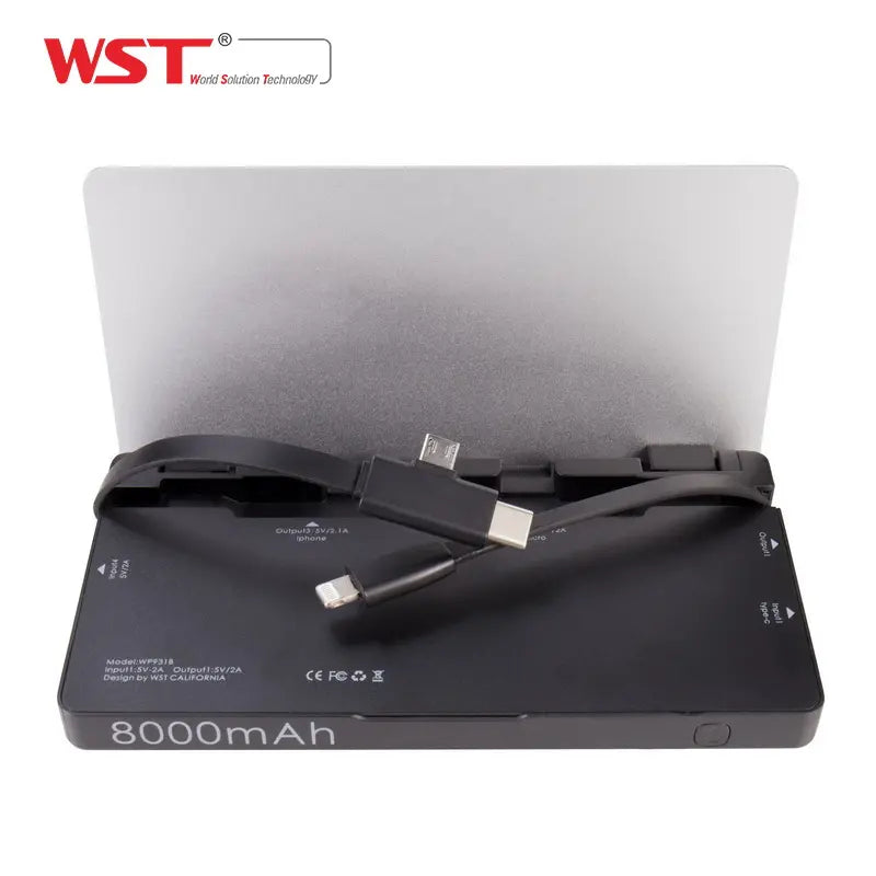 WST 8X 8000 mAh Tanks With Lightning And Micro And Type-C Cable Black