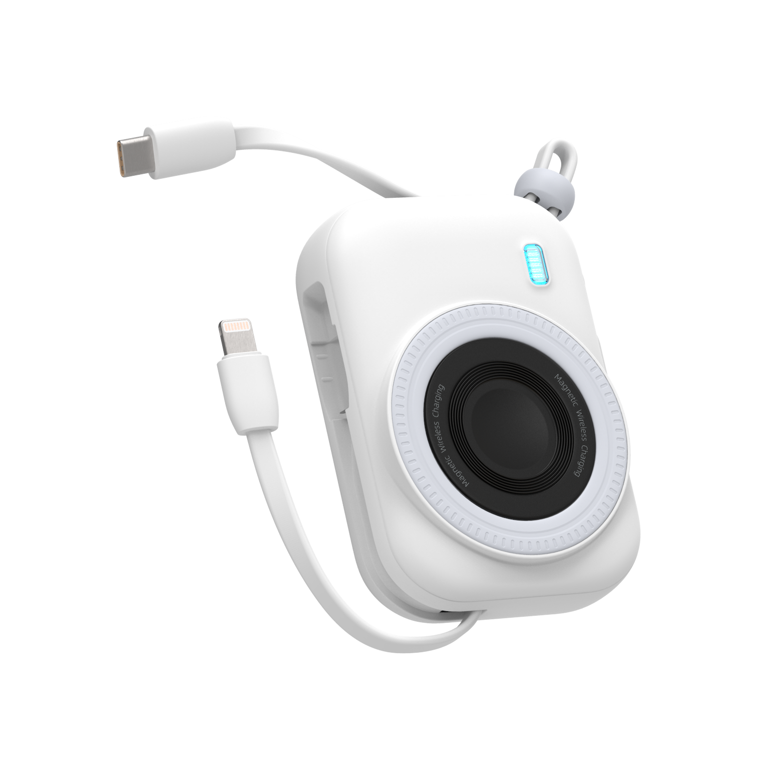 LZEL NanoFlex Nova – 10,000mAh Magnetic Power Bank with USB-C PD & Built-in Cable | White