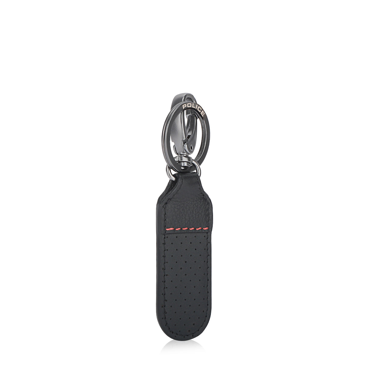 Police Orion Mens Leather Perforated Keyring with Round Logo