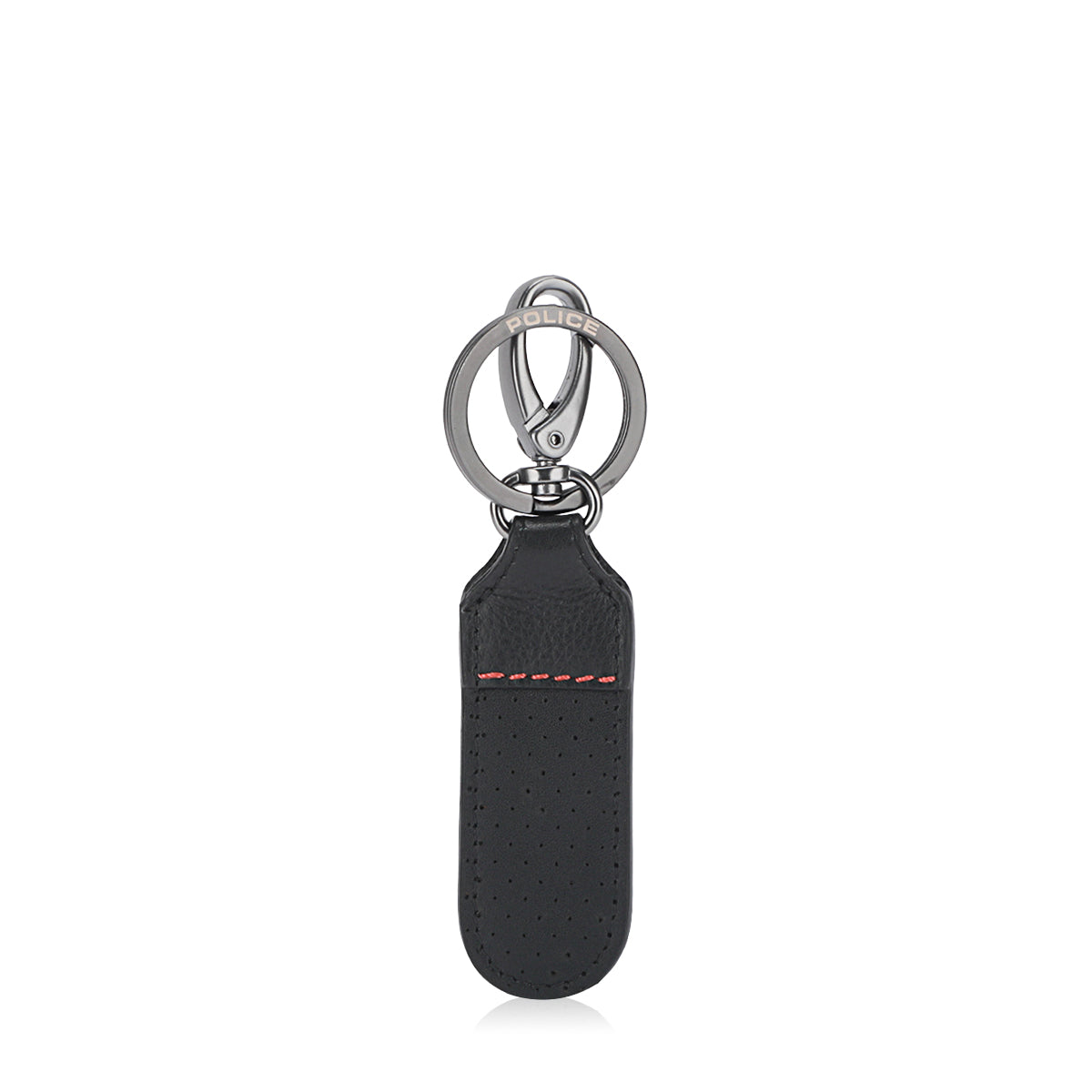 Police Orion Mens Leather Perforated Keyring with Round Logo