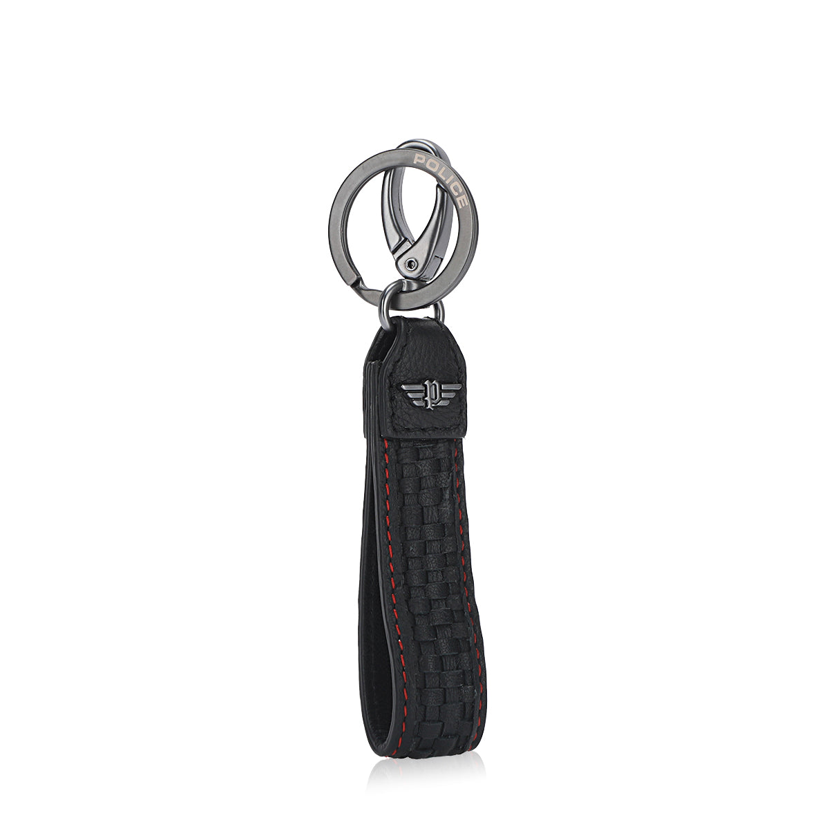 Police Cleste Mens Leather Keyring With Braids Black