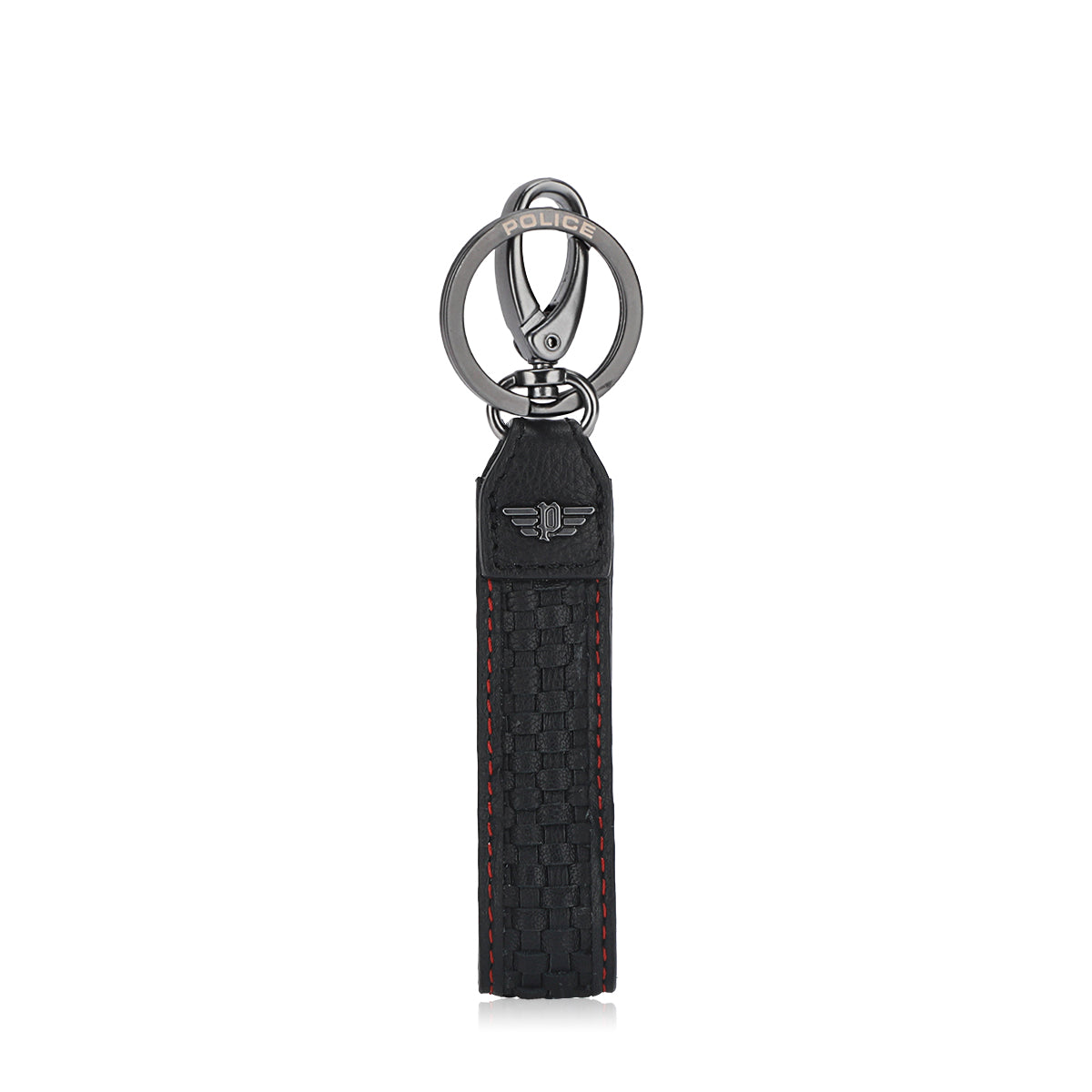 Police Cleste Mens Leather Keyring With Braids Black