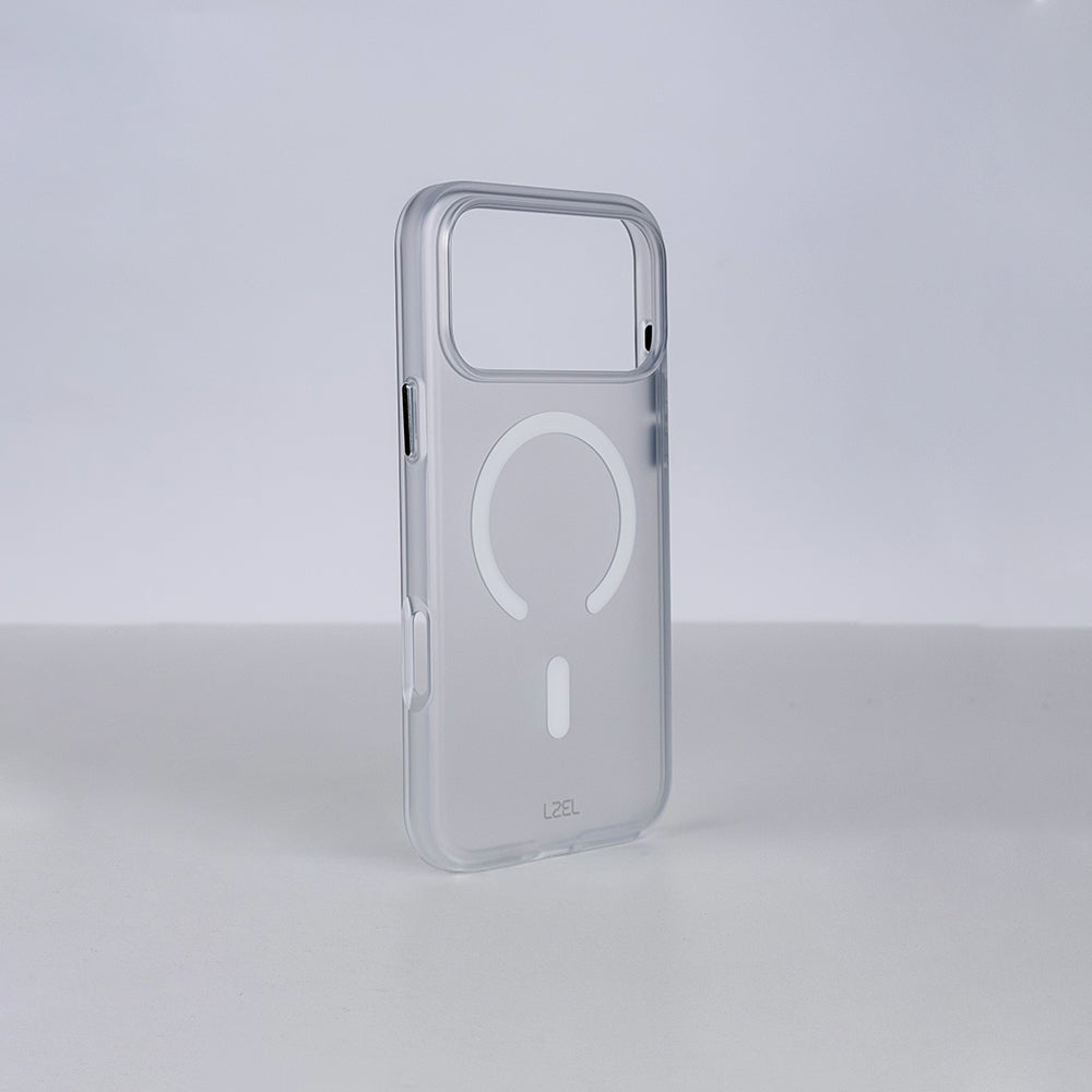 كفر LZEL MAGMATTE ELITE شفاف كريستالي بدعم MagSafe وظهر PC مطفي لـ iPhone 18 Pro و18 Pro Max | أبيض