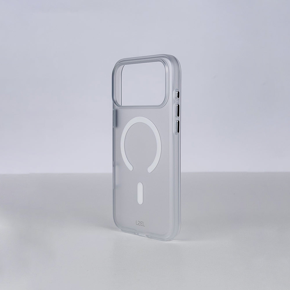 كفر LZEL MAGMATTE ELITE شفاف كريستالي بدعم MagSafe وظهر PC مطفي لـ iPhone 18 Pro و18 Pro Max | أبيض