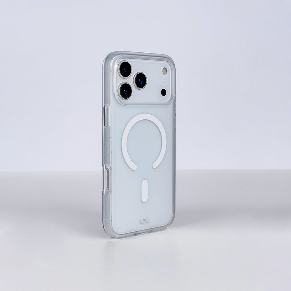 كفر LZEL MAGMATTE ELITE شفاف كريستالي بدعم MagSafe وظهر PC مطفي لـ iPhone 18 Pro و18 Pro Max | أبيض