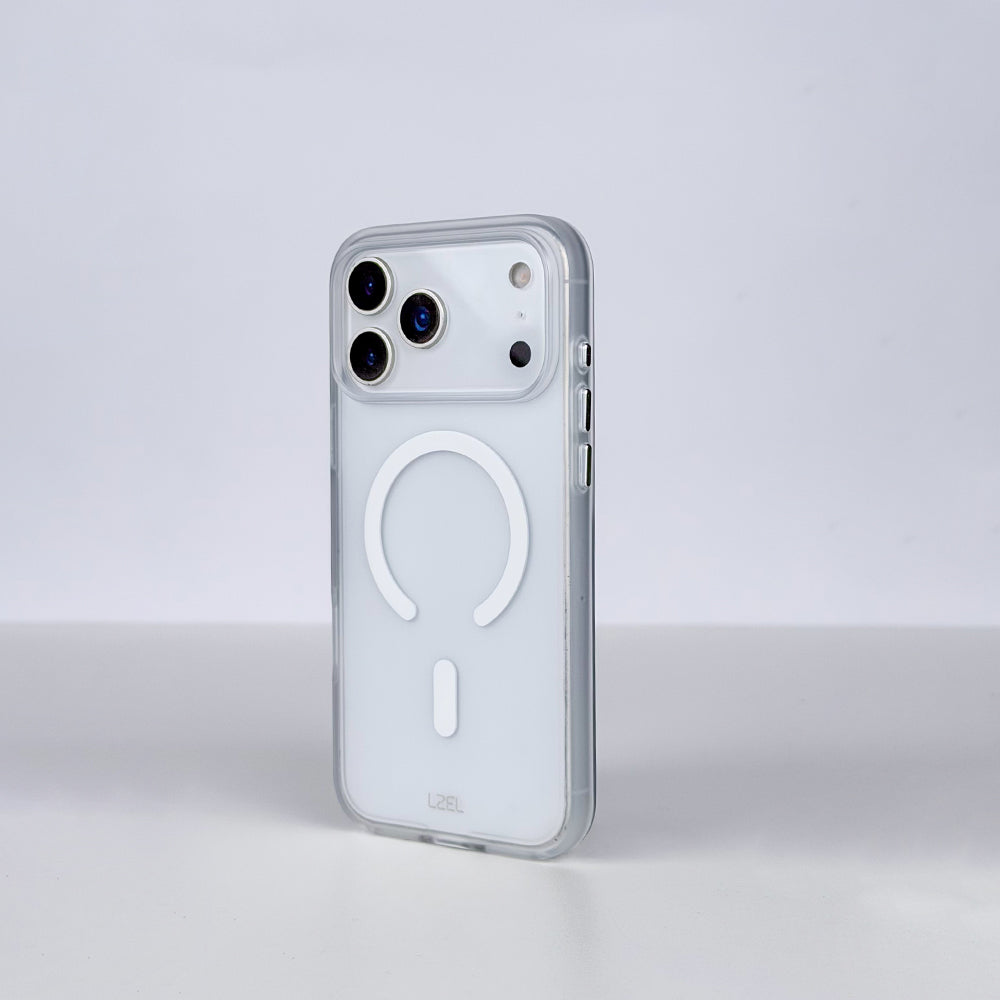 كفر LZEL MAGMATTE ELITE شفاف كريستالي بدعم MagSafe وظهر PC مطفي لـ iPhone 18 Pro و18 Pro Max | أبيض