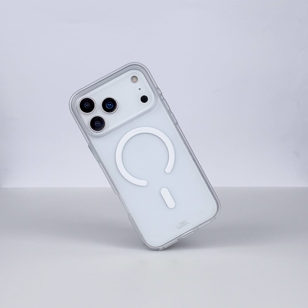 كفر LZEL MAGMATTE ELITE شفاف كريستالي بدعم MagSafe وظهر PC مطفي لـ iPhone 18 Pro و18 Pro Max | أبيض