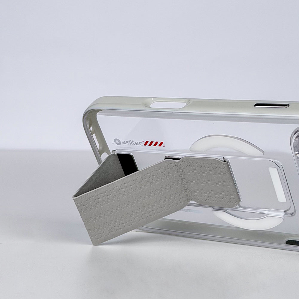 كڤر حماية aslitec Luxestand Mag الشفاف مع MagSafe وحامل جلدي لهاتف iPhone 18 Pro Max