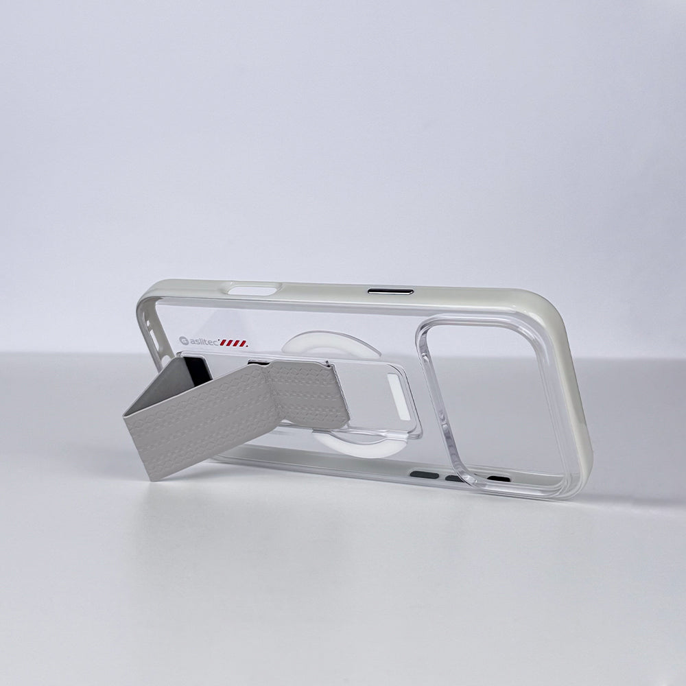 كڤر حماية aslitec Luxestand Mag الشفاف مع MagSafe وحامل جلدي لهاتف iPhone 18 Pro 