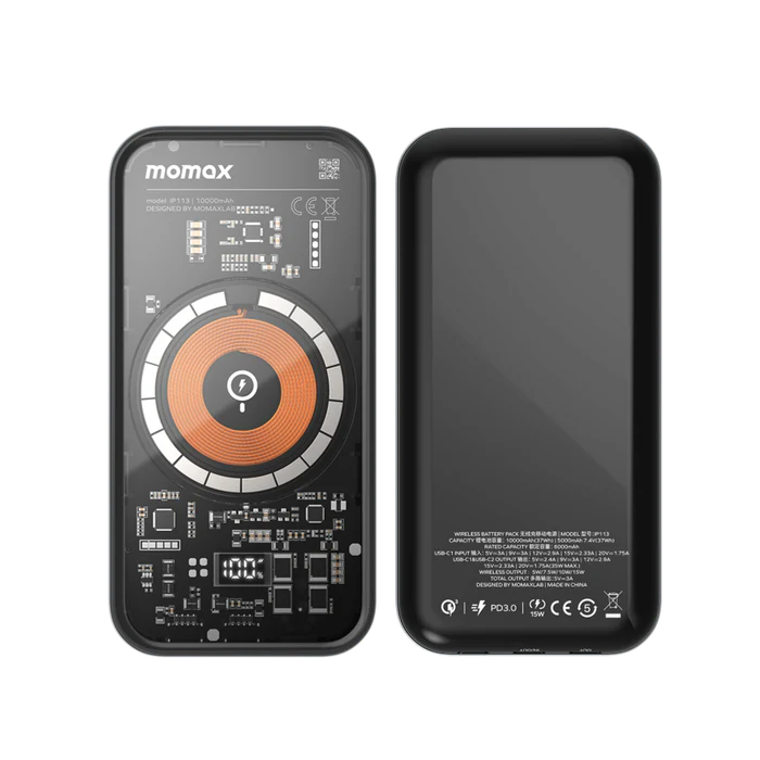 بطارية متنقلة Momax Q.mag Power 13 مغناطيسية لاسلكية – بسعة 10000mAh | أسود