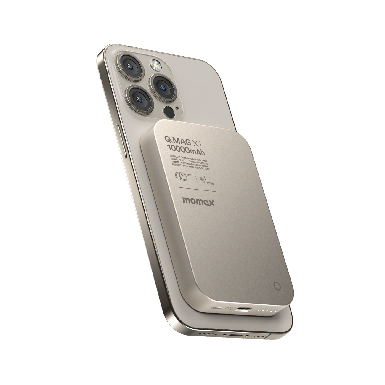 بطارية متنقلة لاسلكية Q.mag مغناطيسية  X1 بسعة 10000 مللي أمبير من Momax | تيتانيوم طبيعي
