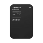 باور بانك Momax 1-Power Q.Pass بسعة 5000 مللي أمبير، شحن لاسلكي مغناطيسي Qi2، نحيف للغاية | أسود