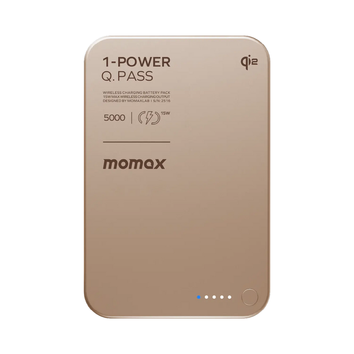Momax 1-power Q.pass 5000mah Qi2  Magnetic Wireless Ultra Slim  Battery Pack | Desert Titanium