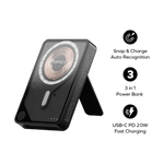 بطارية لاسلكية مغناطيسية مع كيبل USB-C مدمج من موماكس 1-Power X Pro سعة البطارية 10000 مللي أمبير | أسود