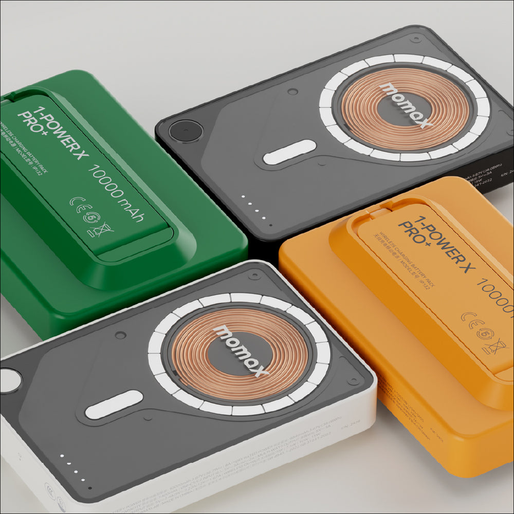 بطارية لاسلكية مغناطيسية مع كيبل USB-C مدمج من موماكس 1-Power X Pro سعة البطارية 10000 مللي أمبير | أصفر