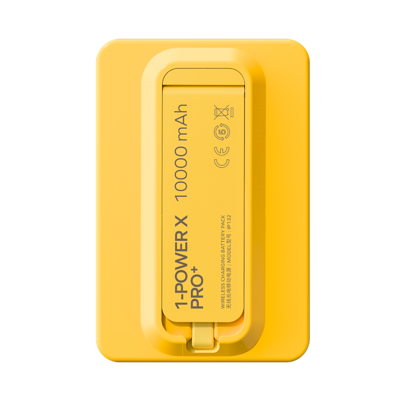 بطارية لاسلكية مغناطيسية مع كيبل USB-C مدمج من موماكس 1-Power X Pro سعة البطارية 10000 مللي أمبير | أصفر