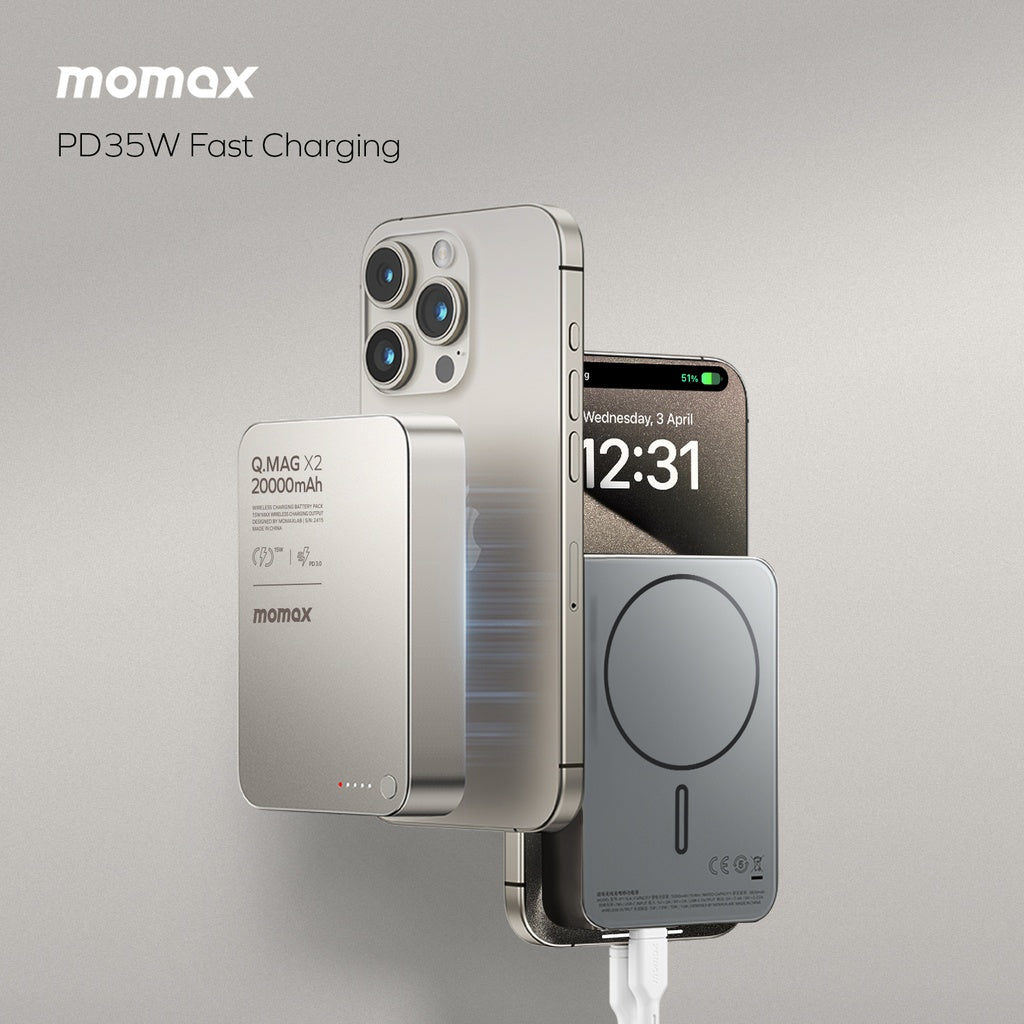 شاحن متنقل Momax Q.MAG X2 GEN2 – سعة 20000mAh متوافق مع MagSafe | أسود