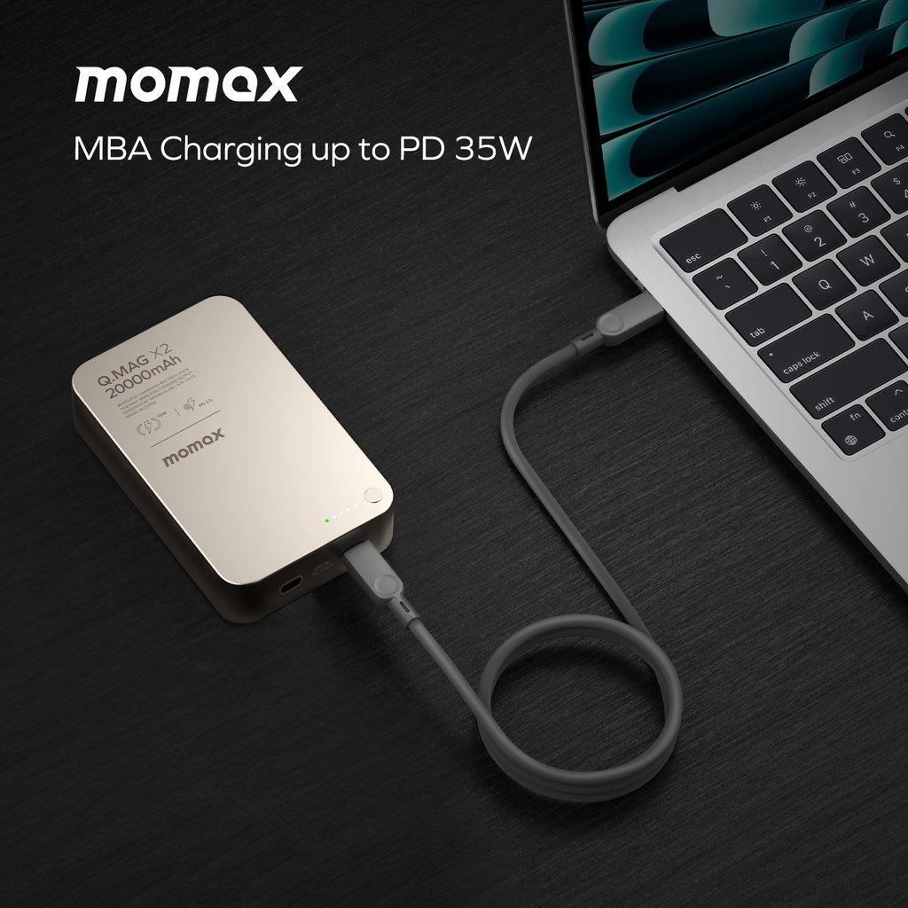 شاحن متنقل Momax Q.MAG X2 GEN2 – سعة 20000mAh متوافق مع MagSafe | أسود