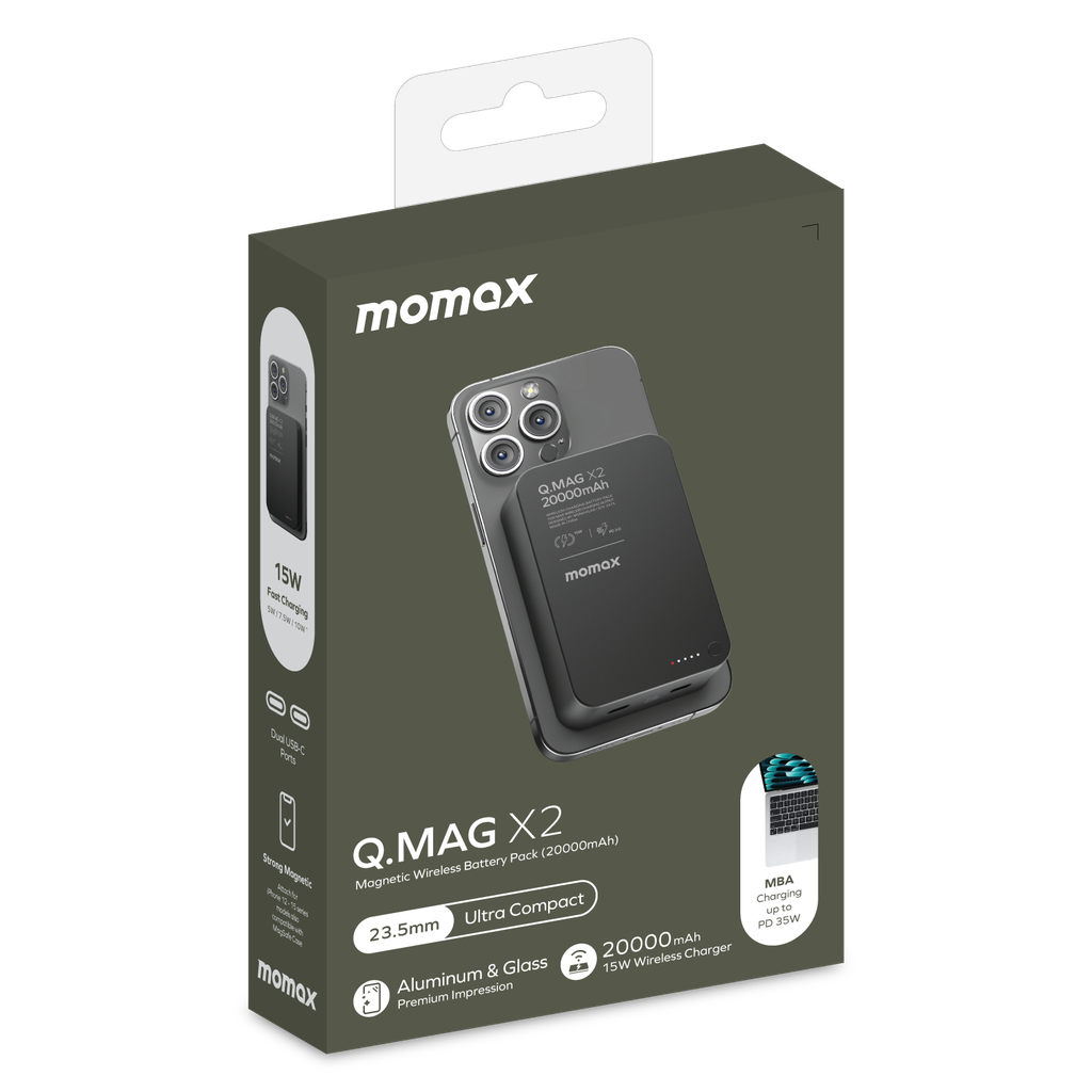شاحن متنقل Momax Q.MAG X2 GEN2 – سعة 20000mAh متوافق مع MagSafe | أسود
