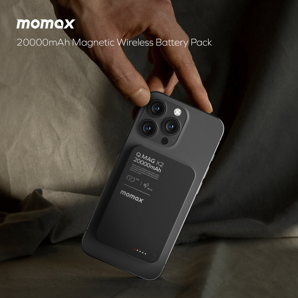 شاحن متنقل Momax Q.MAG X2 GEN2 – سعة 20000mAh متوافق مع MagSafe | أسود