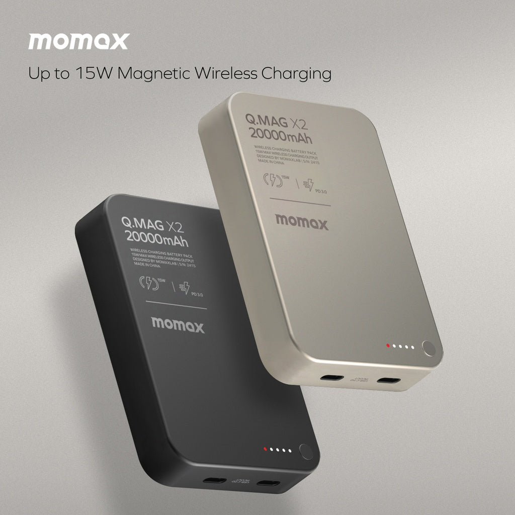شاحن متنقل Momax Q.MAG X2 GEN2 – سعة 20000mAh متوافق مع MagSafe | أسود