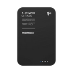باور بانك Momax 1-Power Q.Pass بسعة 10000 مللي أمبير، شحن لاسلكي مغناطيسي Qi2، نحيف للغاية | أسود