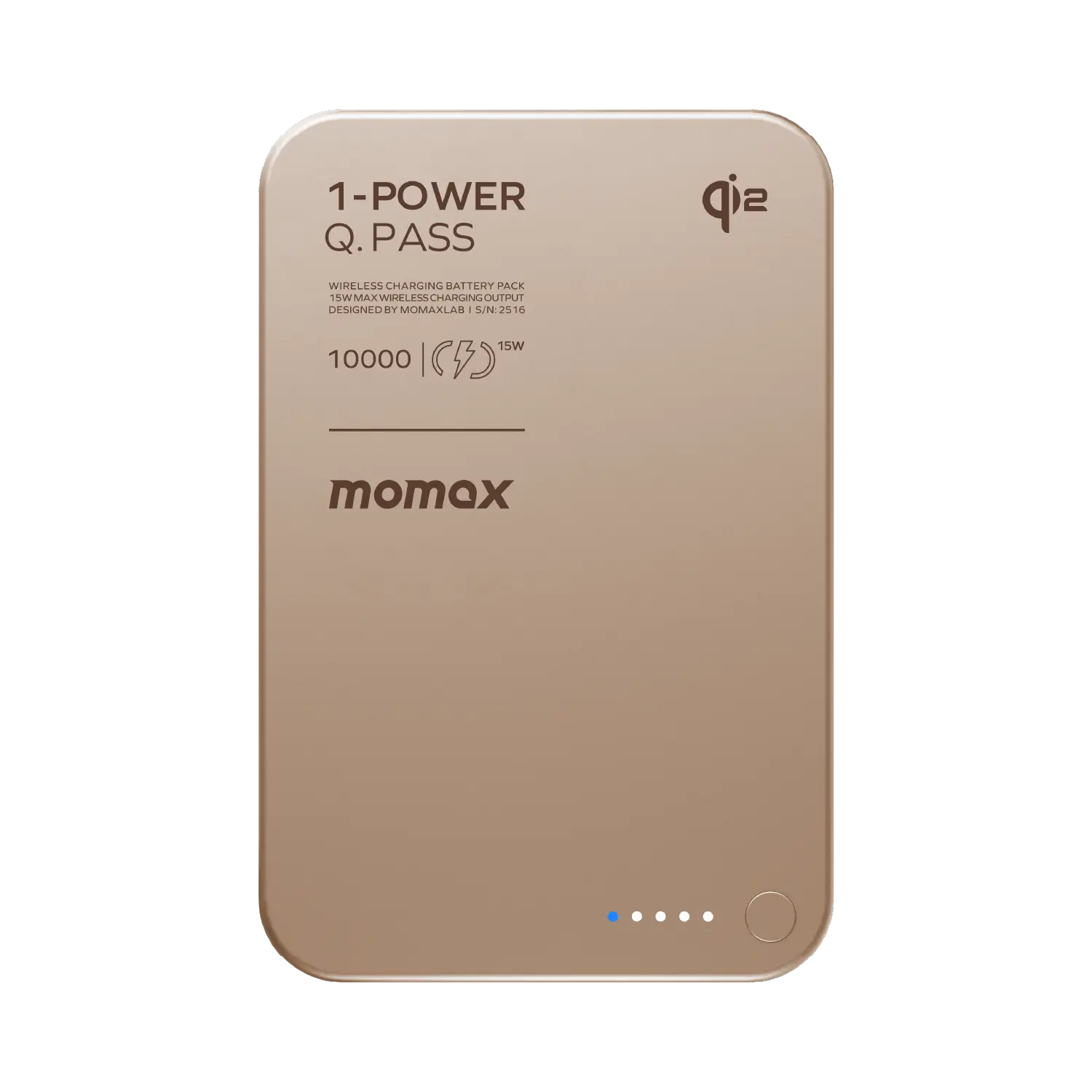 باور بانك Momax 1-Power Q.Pass بسعة 10000 مللي أمبير، شحن لاسلكي مغناطيسي Qi2، نحيف للغاية | تيتانيوم صحراوي